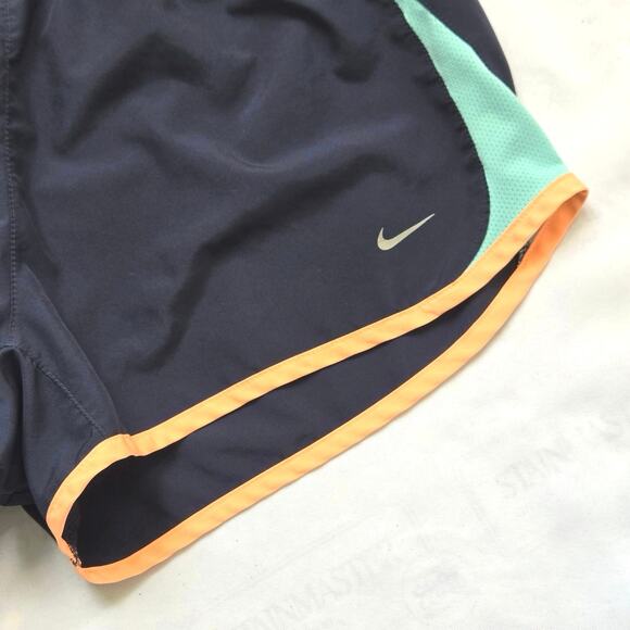 Nike Youth Girls Running Shorts. Size Large. Blue With Orange And Green Trim. - Picture 2 of 6